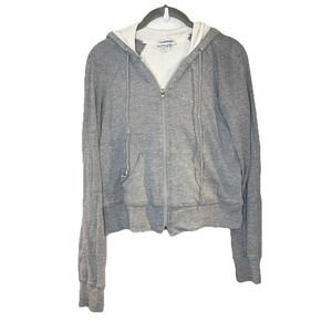 Vintage Y2K Bebe Hoodie Jeweled Zip Up Gray Rhinestone Made In USA Bling *FLAW*